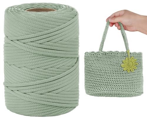 LEREATI Polyester Cord, Polyester Macrame Cord 3mm x 90m Flat Macrame Rope Crochet Polypropylene Cord Polyester Yarn for Crocheting, DIY Bags, Hats, Shoes (Olive Green)