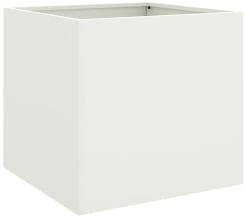 Blumentopf aus Metall, Outdoor Balkon Blumenkübel Pflanzkübel Blumenkasten Moderner Hochbeet Pflanzkasten für Haus und Garten, Weiß 42x40x39 cm Kaltgewalzter Stahl