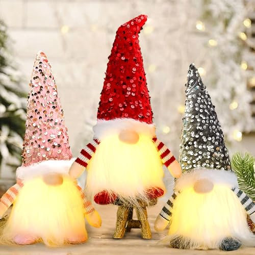 ZZXLOPEZ 3 Stück Weihnachten Deko Wichtel, Schwedischen Weihnachtsmann, Weihnachtswichtel Beleuchtet 30cm, Weihnachtsdeko, Weihnachtswichtel Gesichtslose Puppe Plüsch für Haus,Garten Tisch Dekoration