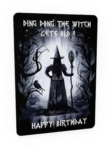 TinyTami Gothic Geburtstagskarte,Ding Dong the witch gets old, A6 Postkarte mit Hexe und Krähe