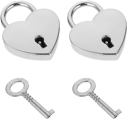 Lot de 2 petits cadenas en forme de cœur avec clé - Mini vintage - Cadenas en forme de cœur - Argent - Avec fermoirs - Pour journal intime, bijoux