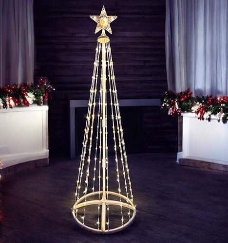 COSHANO Árbol Navidad de Luces Led con Estrella, 1.5m Metros 218 led Impermeables luz 8 Modos y temporizador Fiestas de Bodas Navideñas interior o exterior 220-240v (Luz Calida 1.5 Metros)