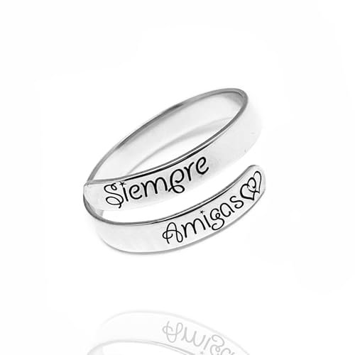 Anillo ajustable en plata de ley 925 para mujer | Grabado “SIEMPRE AMIGAS” | Joya personalizada de amistad, madre e hija o pareja | Regalo único cumpleaños, Día de la Madre (Siempre Amigas)