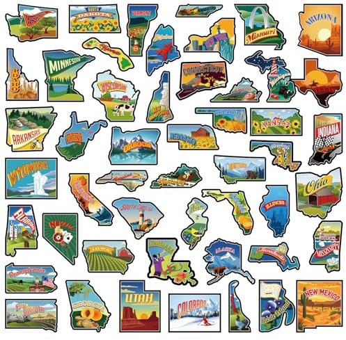 Xuhal 50 Pcs United States Map Fridge Magnets USA Souvenirs Us Individual State & Province Refrigerator Magnets Set for Travel Gift Destination of States Visited, Will Not Fit to Become a Map