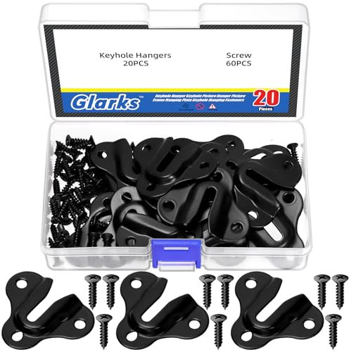 Glarks Lot de 80 cintres papillon noirs avec vis, supports d'étagère à trou de serrure, plaque de suspension à trou de serrure unique pour montage mural, porte-manteau, planche en bois, tasse