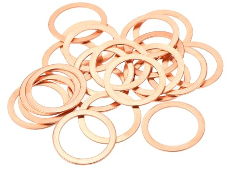 QUARKZMAN 22pcs Arandelas de Cobre, 27x21x1mm (OD*ID*Grosor) Arandela para Carter Aceite Puerta Bisagra Plana Redonda Metálica Accesorio Hidráulico Conexión Combustible Perno Reparación