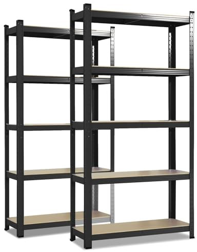 etm Schwerlastregal 2-er Pack 180 x 90 x 40 cm schwarz | Steckregal, Lagerregal, Standregal, Stecksystem ohne Werkzeug montierbar (Lakota, schwarz)