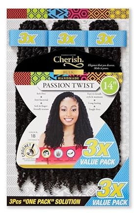 Cherish Passion Twist/Crochet Hair, 35.5 cm (14 inches) Length / 3-Pack Value Bundle/Colour 1B
