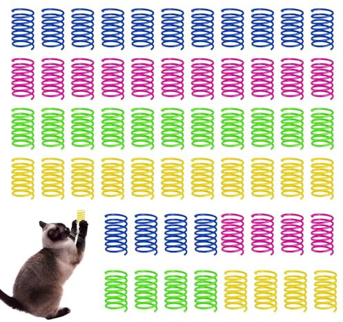 SCDZY 60 Stück Katzenspielzeug Spirale, Sprungfeder Spielzeug Katze Interaktives Spielzeug Haustiere Kunststoff Spiralfedern (Bunte)