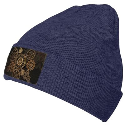Gears Clock Strickmütze, Bronze, Jahrhundertdruck, weich, warm, Wintermütze, für Damen und Herren, Strickmütze, multifunktional, stilvoll, Marineblau, Einheitsgröße
