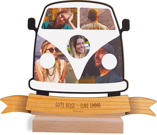 Bus Geschenk personalisiert - Foto Motiv Holzbild opt. mit Sockel - Bus Geschenke, Vanlife, Camper, Wohnmobil, Bus Geburtstagsgeschenk, Bus Geschenke, Fotomosaik