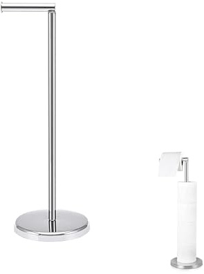Free-Standing Toilet Roll Holder – Stainless Steel Toilet Paper Storage Stand with Spare Roll Holder – Modern Bathroom Accessory, Non-Rust, Non-Slip Design (Raw Stainless Steel Finish)