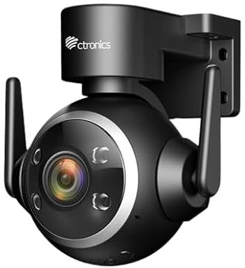Ctronics Cámara Vigilancia WiFi Exterior con Zoom Óptico 5X, Detección Humana AI, Visión Nocturna a Color, 5GHz WiFi, Alarma Sonora/Luminosa, PC & App, FTP/NAS/Cloud, Instalación en Pared/Techo