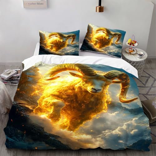 FUHAOLI Bettwäsche 135x200cm，Dynamischer Energie-Rammbock Bettbezüge 80×80 cm Kissenbezügen Mikrofaser Bettbezug,3teilig,3D Druck Farbmuster Bettbezug,mit Reißverschluss（135×200 * 1+80×80 * 2）