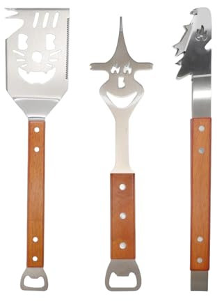 3-teiliges Grillbesteck-Set. Extra Langes Grillwerkzeug, Grillzubehör Männer Geschenk, Grillzubehör mit Grillzange, Grillwender, Fleischgabel Extra-Langen Holzgriffen,Grill Geschenke für Männer