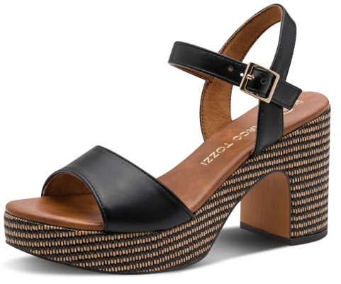 Marco Tozzi Damen Sandale weiches Feel Me Fußbett Vegan Vegan, schwarz (BLACK COMB), 41 EU