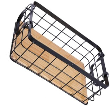 mophrati Cesta de alambre Rejilla metálica Escritorio Cosméticos Acabado Almacenamiento Decorativo con asas Baño Cocina Organizador Marco, Negro, S/32 * 22 * 11cm