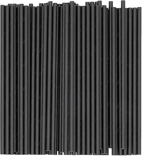 ECONX Black Paper Straws 8 Inch - Eco-Friendly, Biodegradable & Compostable - Durable Paper Drinking Straws for Parties, Cocktails, Coffee, Tumblers, Hot & Cold Drinks Sip Stirrers (750)