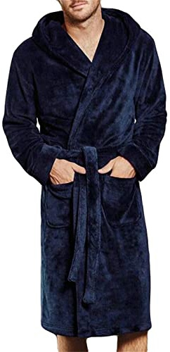 Accappatoio da uomo per taglie forti – Accappatoio lungo da uomo morbido e soffice per l'inverno in pile caldo scialle accappatoio vestaglia lunga lunga con tasche