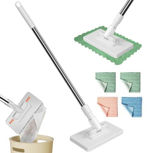 2025, mocio con sistema di bloccaggio a pressione, con 4 cuscinetti per mocio, lavaggio senza mani, testa girevole a 360 gradi, per casa, ufficio e ristorante, un pulsante per cambiare