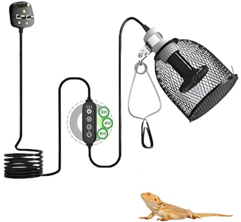 Calenxy Tartaruga - Lampada termica terrario con cestello protettivo, lampada termica tartaruga, paralume E27 rettile con 1 lampada riscaldante in ceramica da 75 W e timer per rettili, tartaruga