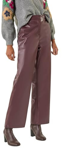 Roman Originals Faux Leather Wide Leg Crop Trousers for Women UK - Ladies Everyday Autumn Winter Comfy Soft Evening Vacation Work Party Night Out