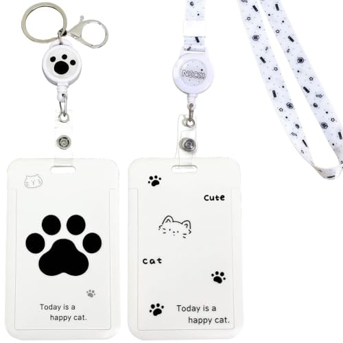 2 PCS Porte Badge, Chat Cordon Tour de Cou avec Porte-cartes, Porte Carte Enfant, Porte Badge Infirmiere, Lanyard Strap Neck avec Swivel Lobster Clasp avec Poche Zippée (Paw+Cat)