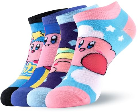 Satdflie 4 Paar Kirby Mädchen Baumwolle Crew Socken Frauen Anya Figuren gedruckte Knöchelsocken Set für Fans Geschenk