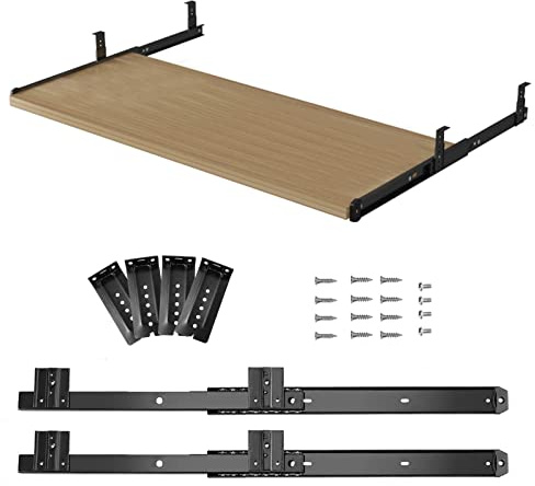 Kugelgelagerte Tastaturablage, ultraleichtgängige, unter dem Schreibtisch verschiebbare Ablage mit Mausablage, ergonomische Verlängerung und Armstütze für Büro und Zuhause (Teak 60 * 27 cm)