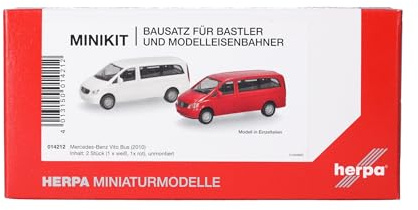 Herpa Modellbausatz MiniKit Mercedes-Benz Vito Bus (W639 Facelift / 2010), weiß und rot (2 Stück), Miniatur im Maßstab 1:87, Sammlerstück, Kit für Modellbau, Kunststoff