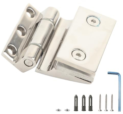 Stainless Steel Door Hinges, Glass Shower Door Hinges Curved Single Sided Replacement Part for Tempered 8‑12mm Showcase Gate