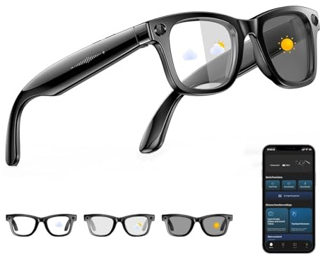 Tulbeys AI Smart Glasses with 4K HD Camera, Photochromic Lenses for Travel | 290 mAh Battery, 8MP Photography, Video Recording, Real Time Translation, GPT Object Identification, Al Voice Assistant, EIS