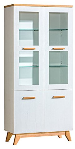 Mirjan24 Vitrine Sven SV03, Standvitrine im skandinavischen Stil, Glasvitrine, Vitrinenschrank, Hochschrank, Wohnzimmer (Andersen Kiefer/Nash Eiche, ohne Beleuchtung)