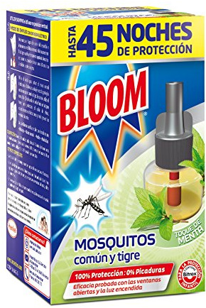 Bloom Eléctrico Líquido Recambio Menta, insecticida eléctrico para mosquitos común y tigre, 45 noches de protección, eficacia probada