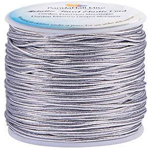 PandaHall Elite 2mm 50m Metallico Tinsel Elastic Cord Nastro in Poliestere Cordoncino Stretch per Gioielli Fare Gift Wrap Ribbon, Argento