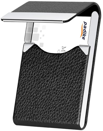 Padike Professionelles Visitenkartenetui aus PU-Leder Visitenkartenetui Namenskartenhalter Slim Metall Tasche Kartenhalter mit Magnetverschluss schwarz