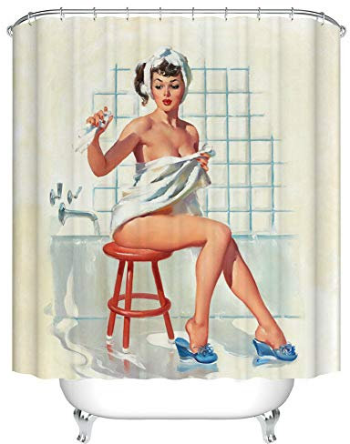 SRJ2018 Rideau de douche décoratif sexy - Motif pin-up - 183 x 183 cm