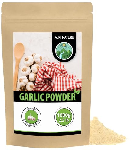 Alpi Nature Vitlök Pulver 1kg, Malen Torkad Vitlök, Vitlökspulver för Matlagning, Vitlökskrydda