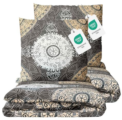 Class Home Collection Bettwäsche 135x200 cm - 4-teiliges Renforce Bettwäsche-Set aus Baumwolle mit Reißverschluss, AVA Design in Taupe, für Einzel- und Doppelbetten