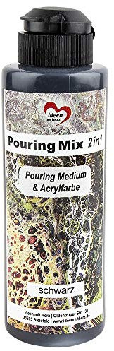 Ideen mit Herz Pouring Mix 2in1 | Pouring Medium & Acrylfarbe | 180 ml | kein weiteres Mischen mit Fluid, Medium oder Silikonöl erforderlich (schwarz)