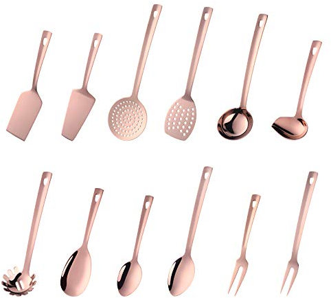 Kitchen Utensil Set 12 Pieces Stainless Steel Kitchen Utensils Titanium Rose Gold Kitchen Accessories Cookware Set, Home Kitchen Cooking Tools Kitchen Utensil