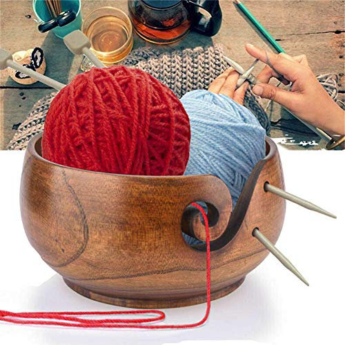 RoseFlower Garnschale aus Holz, Multifunktionale Portable Handgefertigte Garn-Aufbewahrungsschüssel mit geschnitzten und gebohrten Löchern für Stricken Häkeln Für Heim- Und Nähfans-16 * 7CM