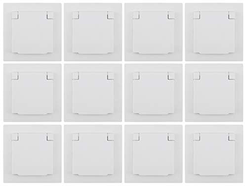 MC POWER - 12er-Set Schutzkontakt-Steckdosen IP44 | FLAIR | 250V~/16A, UP, Klappdeckel, weiß, matt