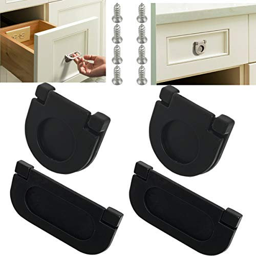 CTRICALVER 2 Stück 35 mm und 2 Stück 75 mm Unsichtbare Griffe|Knöpfe Küche Schrank Schrank Schublade Türgriffe ziehen Griff mit Schrauben Horizontale Küchenschrank Hardware Schubladengriff (schwarz)