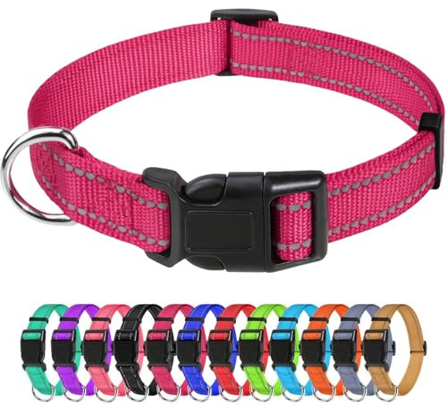TagME Collier pour Chien, Collier en Nylon Réfléchissant Réglable Classique Convient pour Petit Chiens, Rose Vif, 2.0cm Largeur