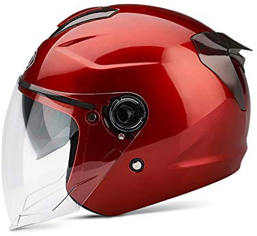 BOSERMEM Erwachsener Motorradhelm mit Doppelvisier, Jet-Helm Chopper Cruiser Vintage Pilot Helmet, Bestehen Sie den Kollisionstest, um die Verkehrssicherheit zu Gewährleisten( rot )