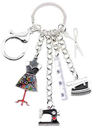 DUOWEI Nähmaschine Werkzeuge Schere Bügeleisen Schlüsselanhänger Zinklegierung Schlüsselring Tasche Charme Geschenk für Frauen Mädchen (Dunkelheit)