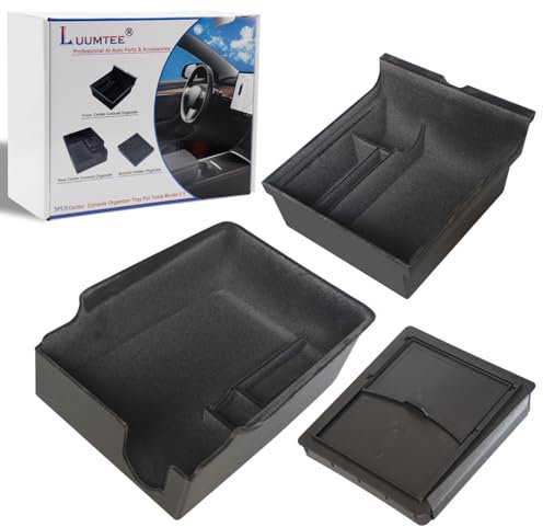 Luumtee 3PCS Center Console Organizer Tray Fit For Latest 2023 2022 2021 Tesla model 3/Y Armrest Hidden Cubby Drawer Storage Box with Coin and Sunglass Holder Interior Accessories Tray (Flocked)