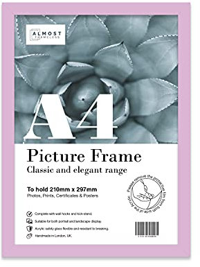 A4 Lilac Picture Frame, Fits A4 (21 x 29.7cm - 8.3 x 11.7in) Poster, Photo, or Print. Portrait and Horizontal Wall Hooks/Kickstand Wall Art Display