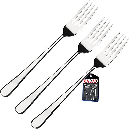 KADAX Stainless Steel Forks, Set of 3, Silver Fork Set, Table Forks with Rounded Edges, Dinner Forks, Modern Steak Forks (L: 20 cm, Silver)